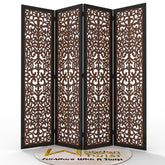 Handcrafted 4 Panel Wooden Room Partition & Room Divider (Dark Brown) - WoodenTwist